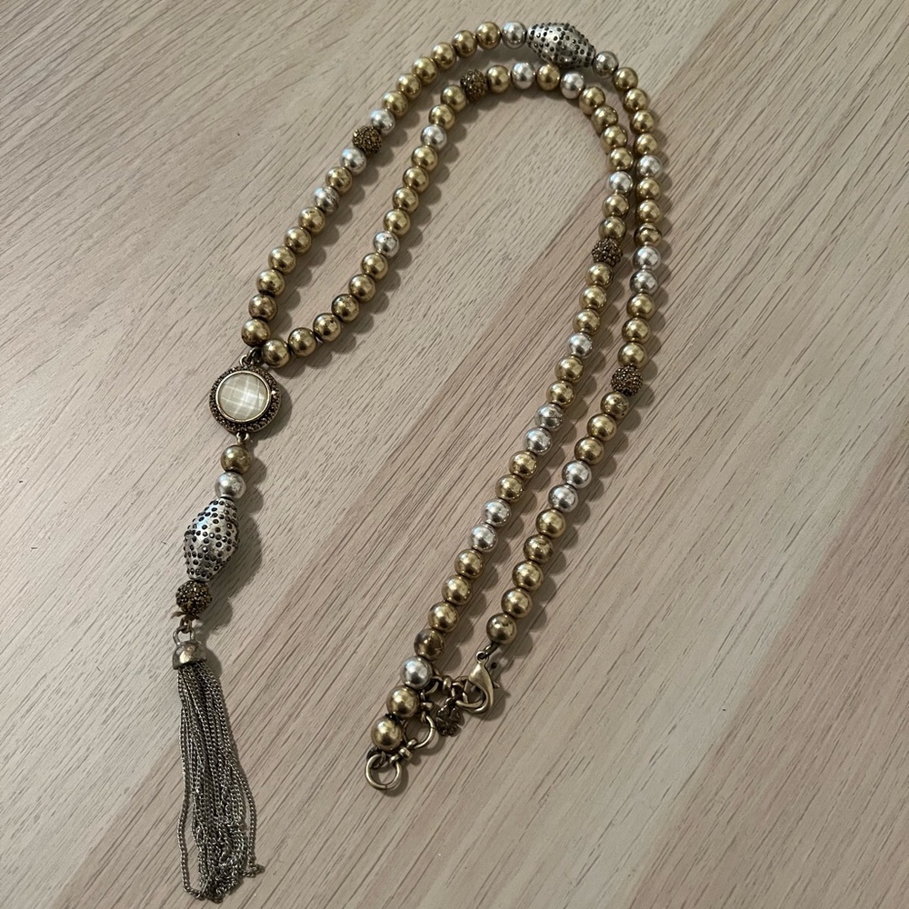 Mixed Metals Beaded Tassel Pendant Necklace